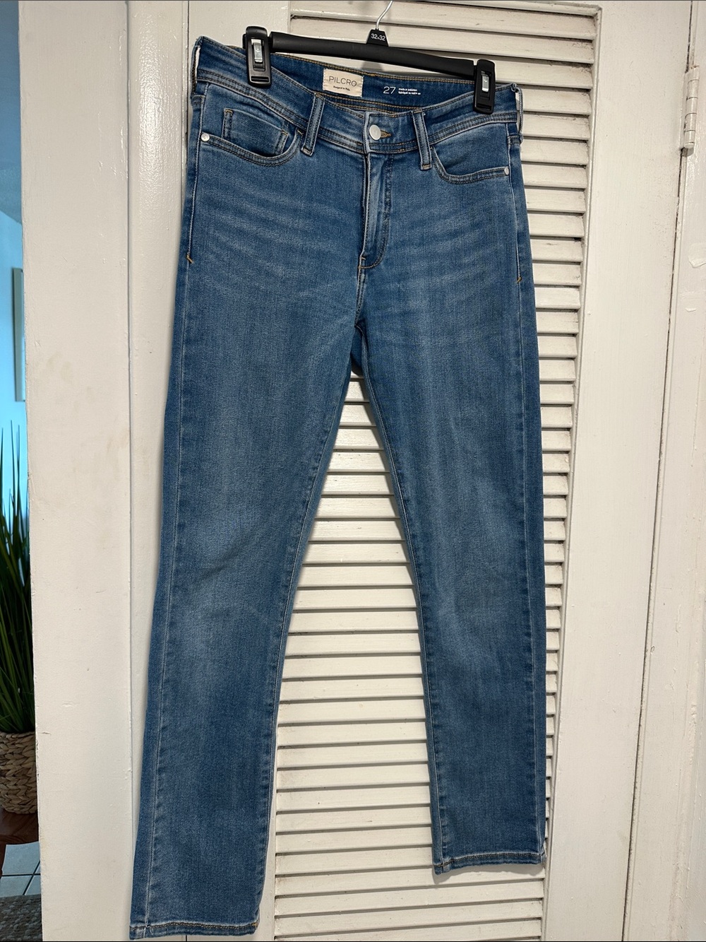 Pilcro Slim Boyfriend Jeans in Mid Blue Wash